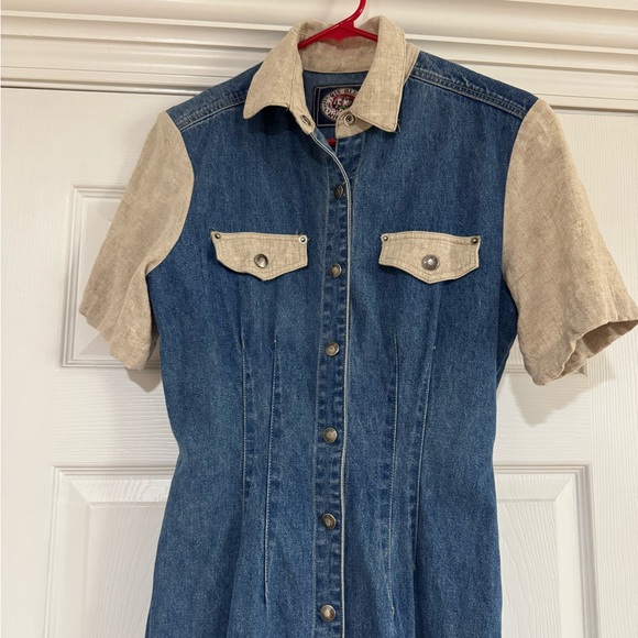 VTG y2k Paris Blues Denim Maxi Shirt Dress Med Wash Sz 7 Short Sleeve Linen 90s - Picture 3 of 10